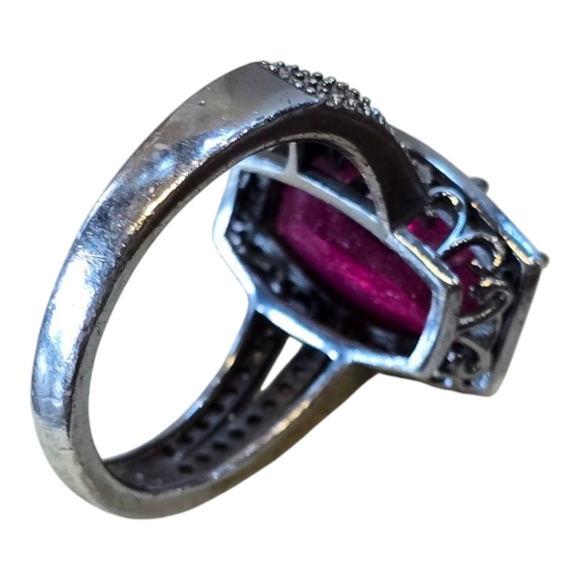 Jean Dousset Black Rhodium Sterling Silver Emerald Cut Red Crystal Ring 9 - Picture 6 of 8